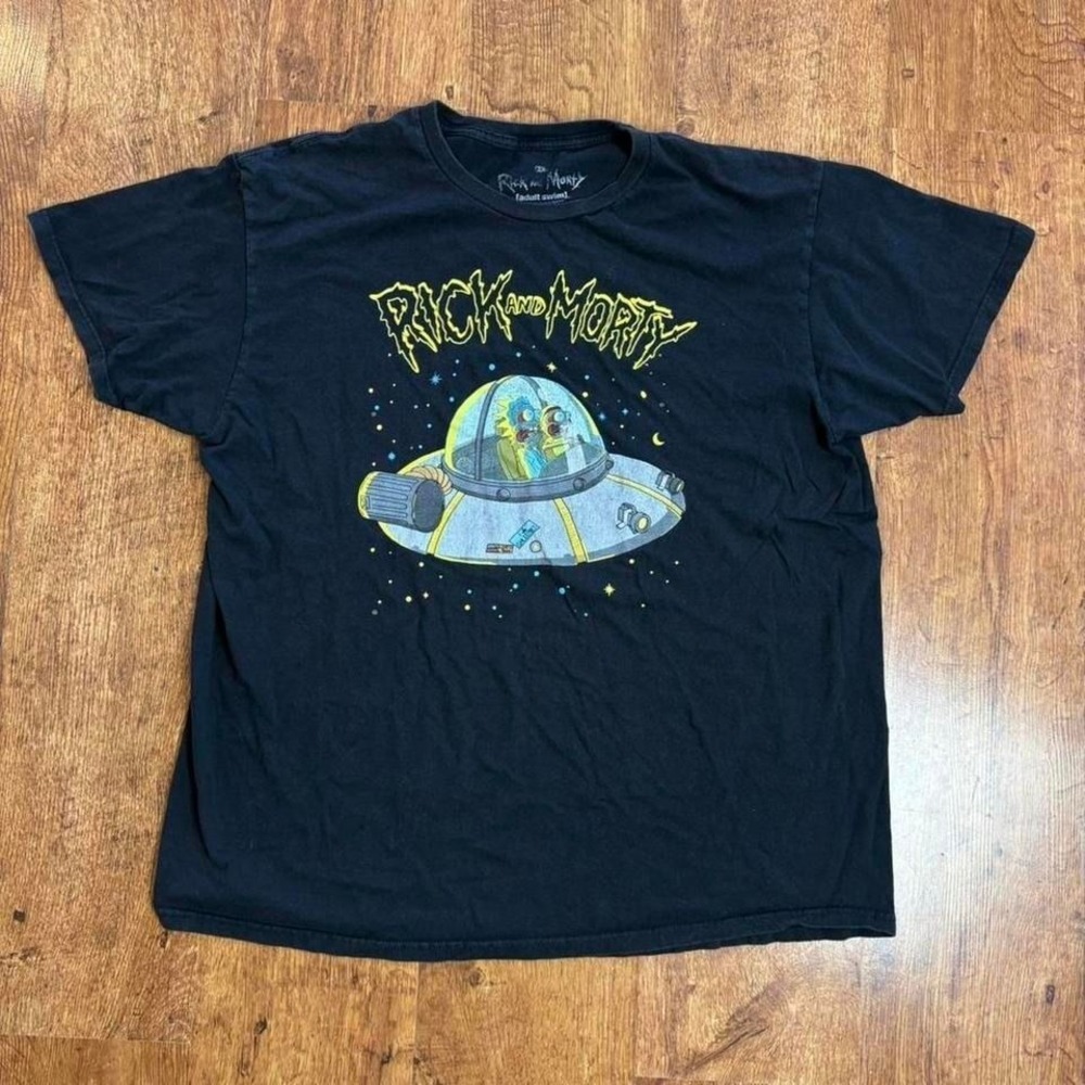 Rick and Morty faded black cracked graphic t shirt with bleach spot see pics
